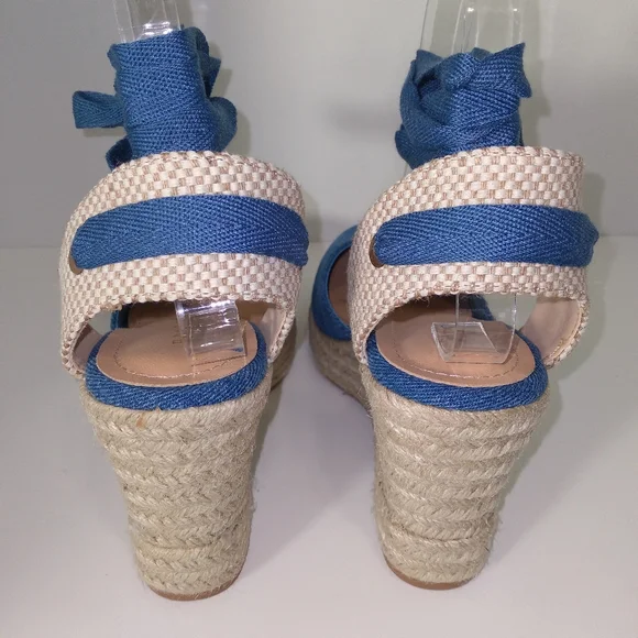 BAMBOO Denim Blue Ankle Tie Up Espadrille Wedges Host Pick - Picture 7 of 7
